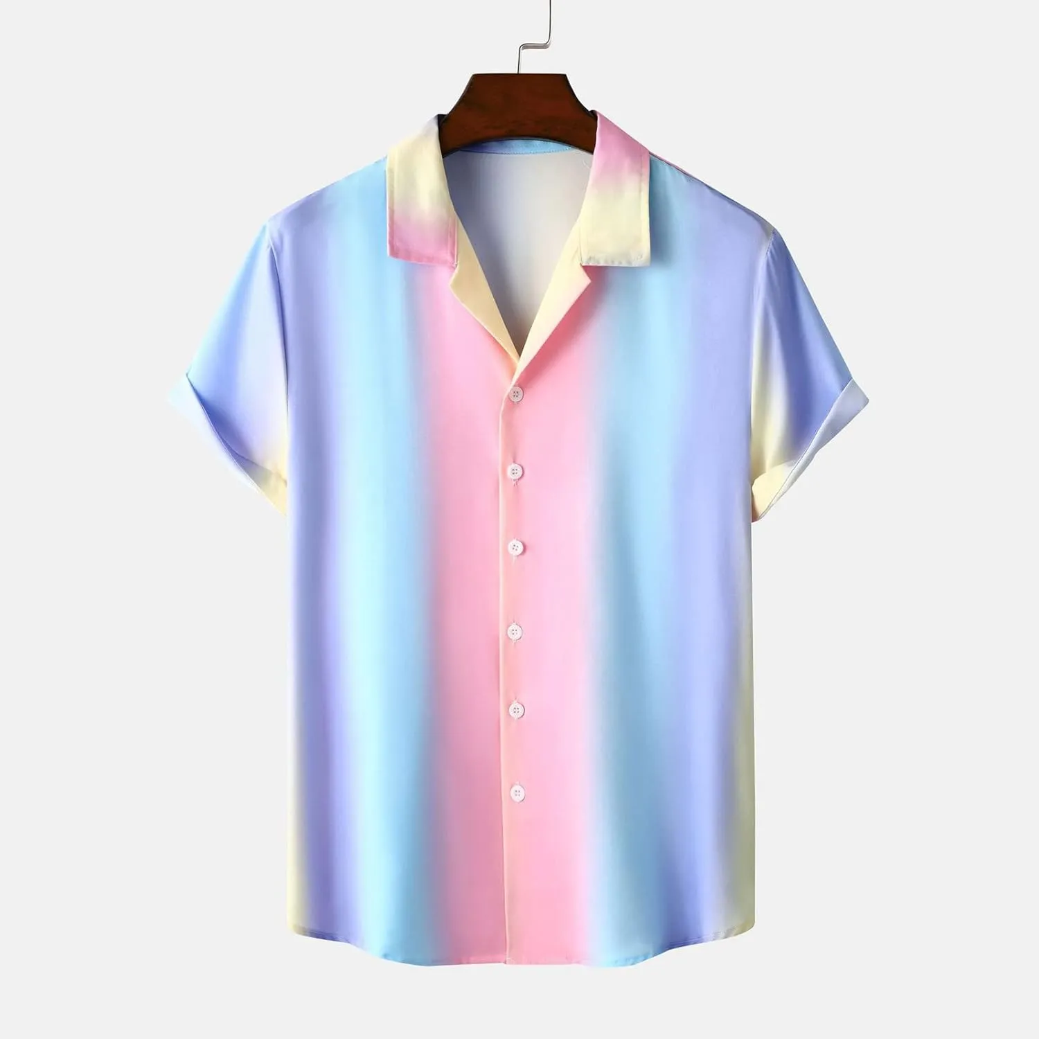 Mens Shirts Casual Men's Summer Short Sleeve V Neck Button up Casual Henley Striped Gradient Holiday Beach Shirts