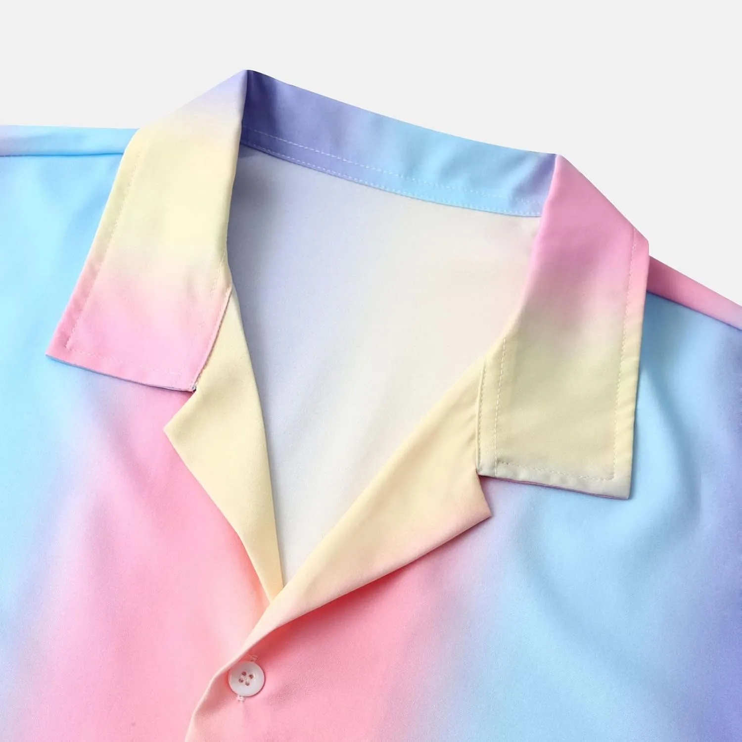 Mens Shirts Casual Men's Summer Short Sleeve V Neck Button up Casual Henley Striped Gradient Holiday Beach Shirts