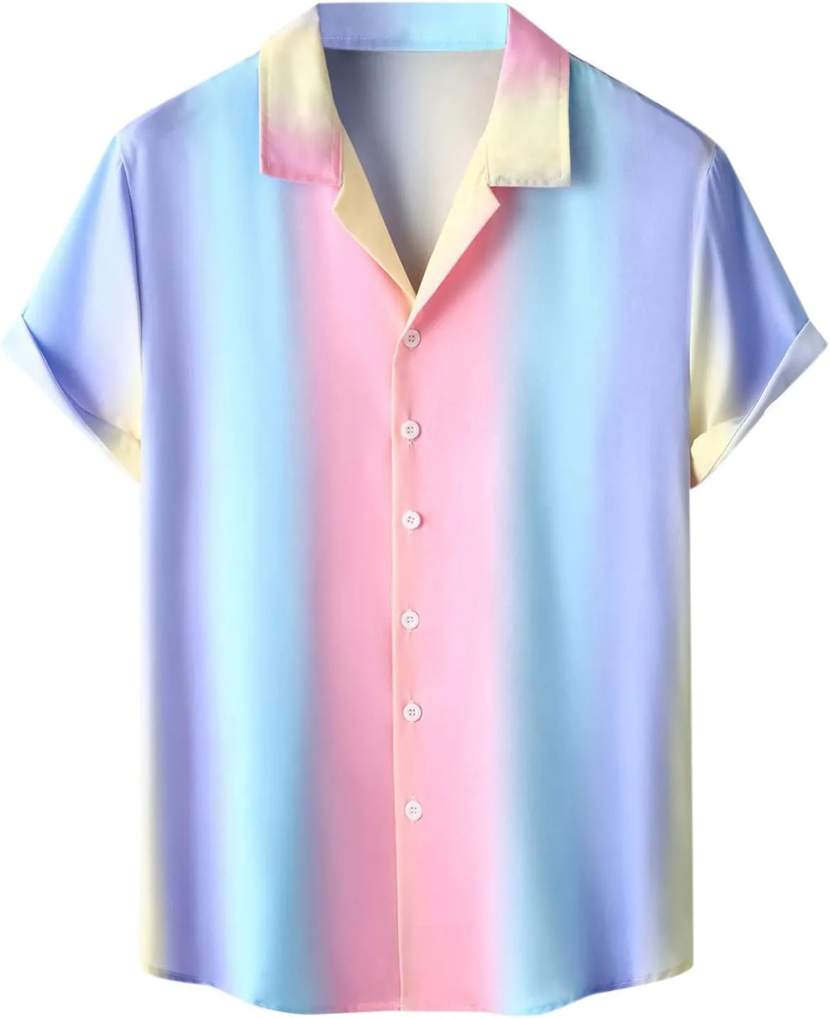 Mens Shirts Casual Men's Summer Short Sleeve V Neck Button up Casual Henley Striped Gradient Holiday Beach Shirts