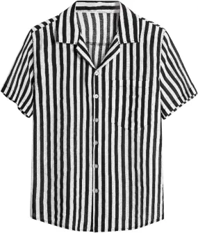 Mens Shirts Casual Men's Summer Shorts Sleeve ColorBlack Striped Label Cotton Linen Relaxed fit Dress Shirts Pockets