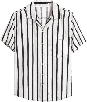 Mens Shirts Casual Men's Summer Shorts Sleeve ColorBlack Striped Label Cotton Linen Relaxed fit Dress Shirts Pockets