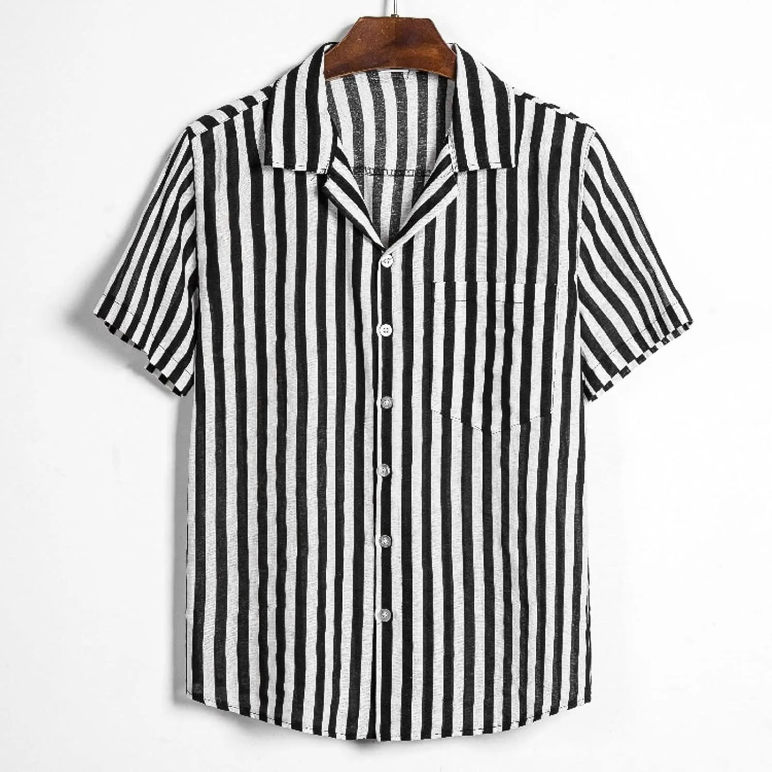Mens Shirts Casual Men's Summer Shorts Sleeve ColorBlack Striped Label Cotton Linen Relaxed fit Dress Shirts Pockets