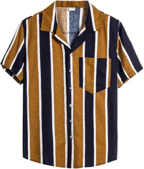 Mens Shirts Casual Men's Summer Shorts Sleeve ColorBlack Striped Label Cotton Linen Relaxed fit Dress Shirts Pockets