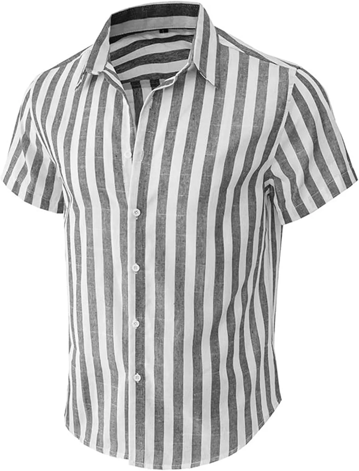 Mens Short Sleeve Button Up Dress Shirt Striped Linen Blend for Beach, Casual & Summer