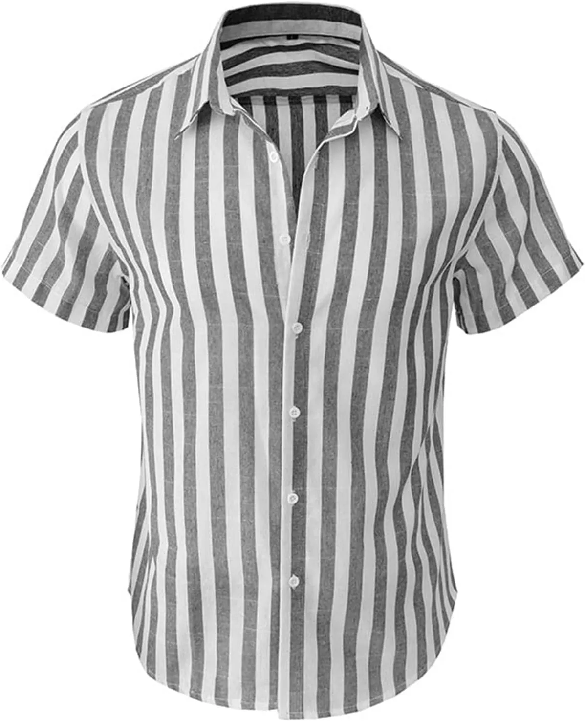Mens Short Sleeve Button Up Dress Shirt Striped Linen Blend for Beach, Casual & Summer
