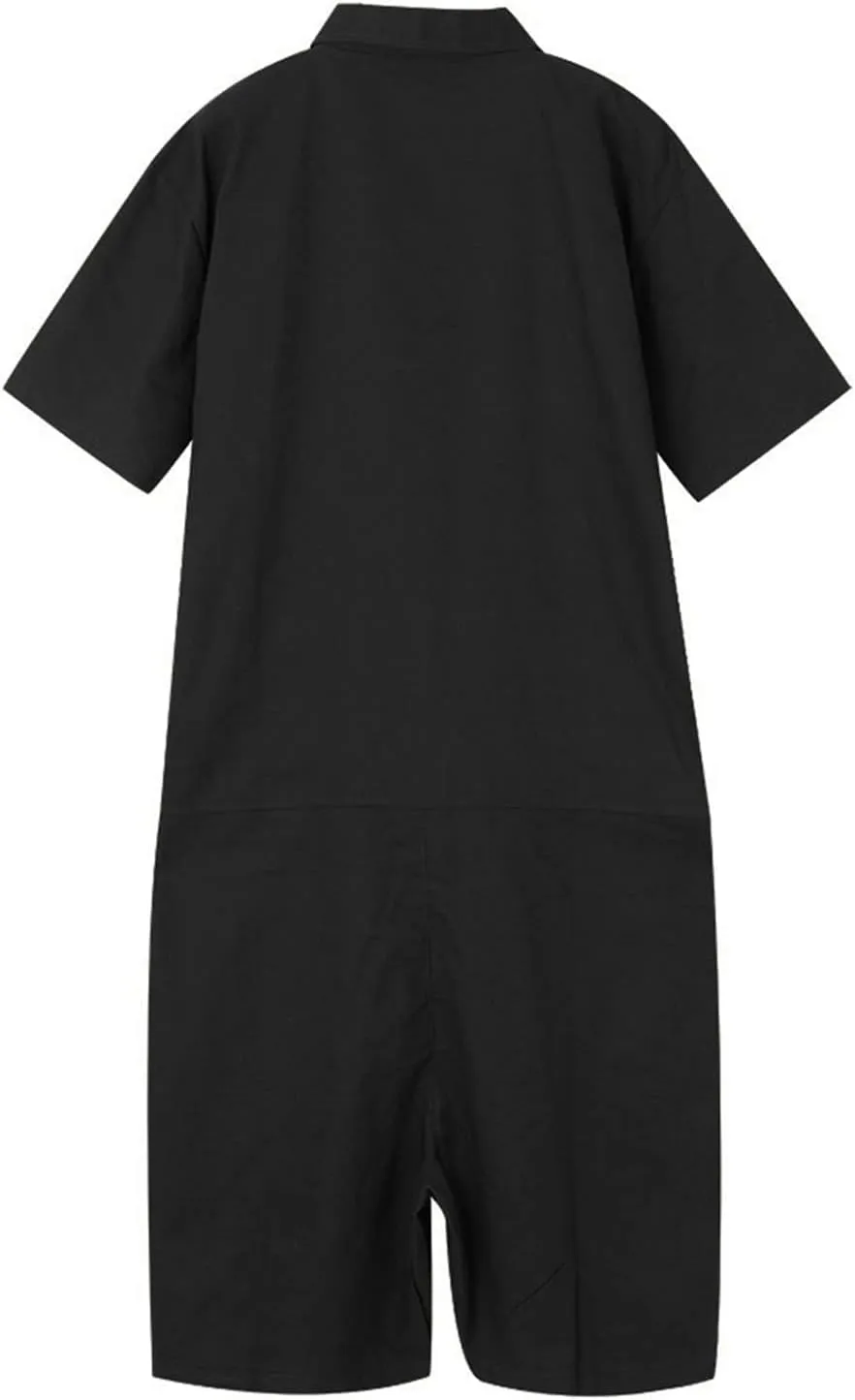 Mens Short Sleeve Onesie Henley Jumpsuit Pajamas Stretchy One Piece Garment Casual Zipper Bodysuit with Pockets