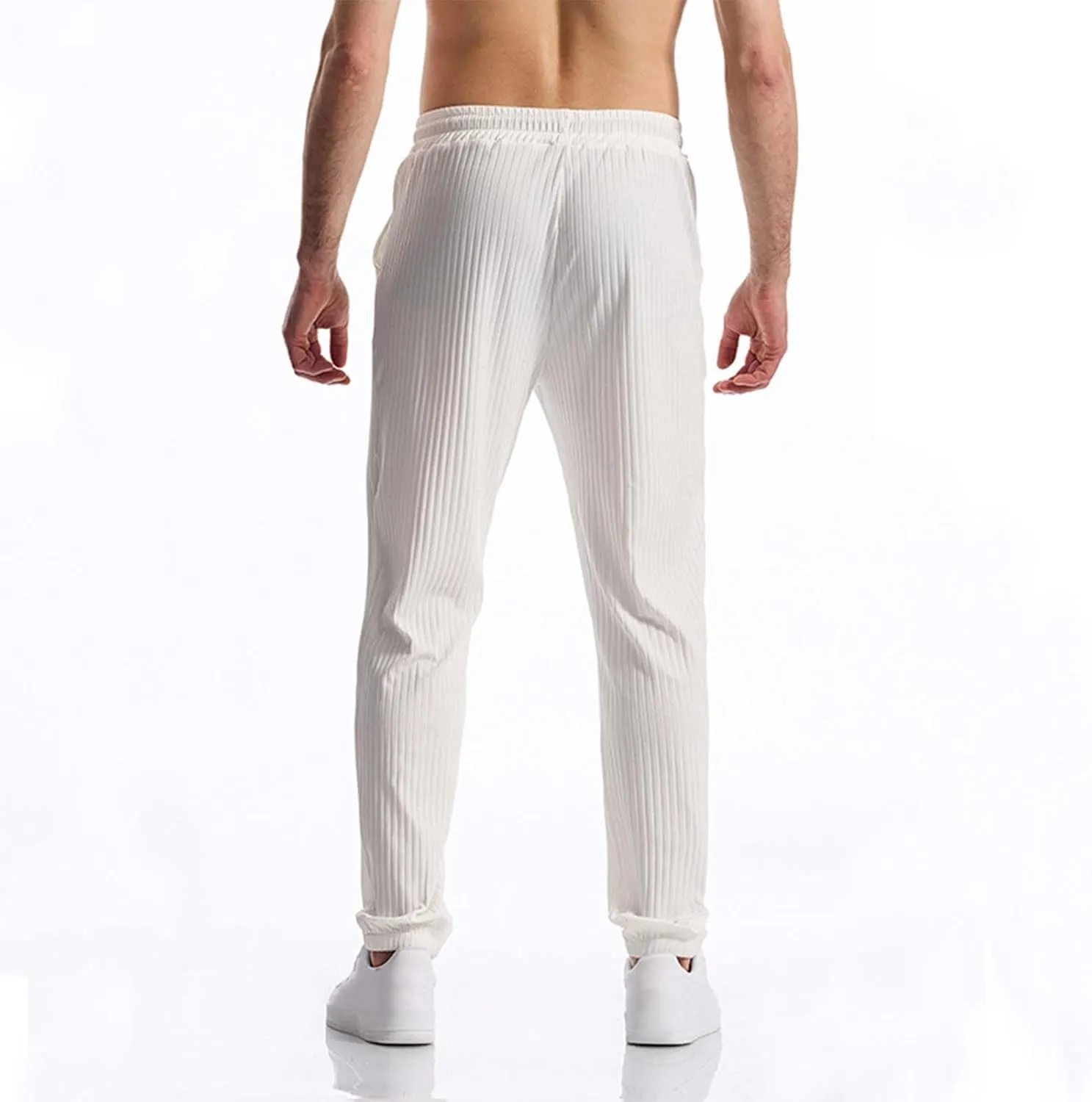 Men's Solid Color Breathable Athletic Gym Workout Lounge Open Bottom Sweatpants with Pockets Summer Versatile Trouser