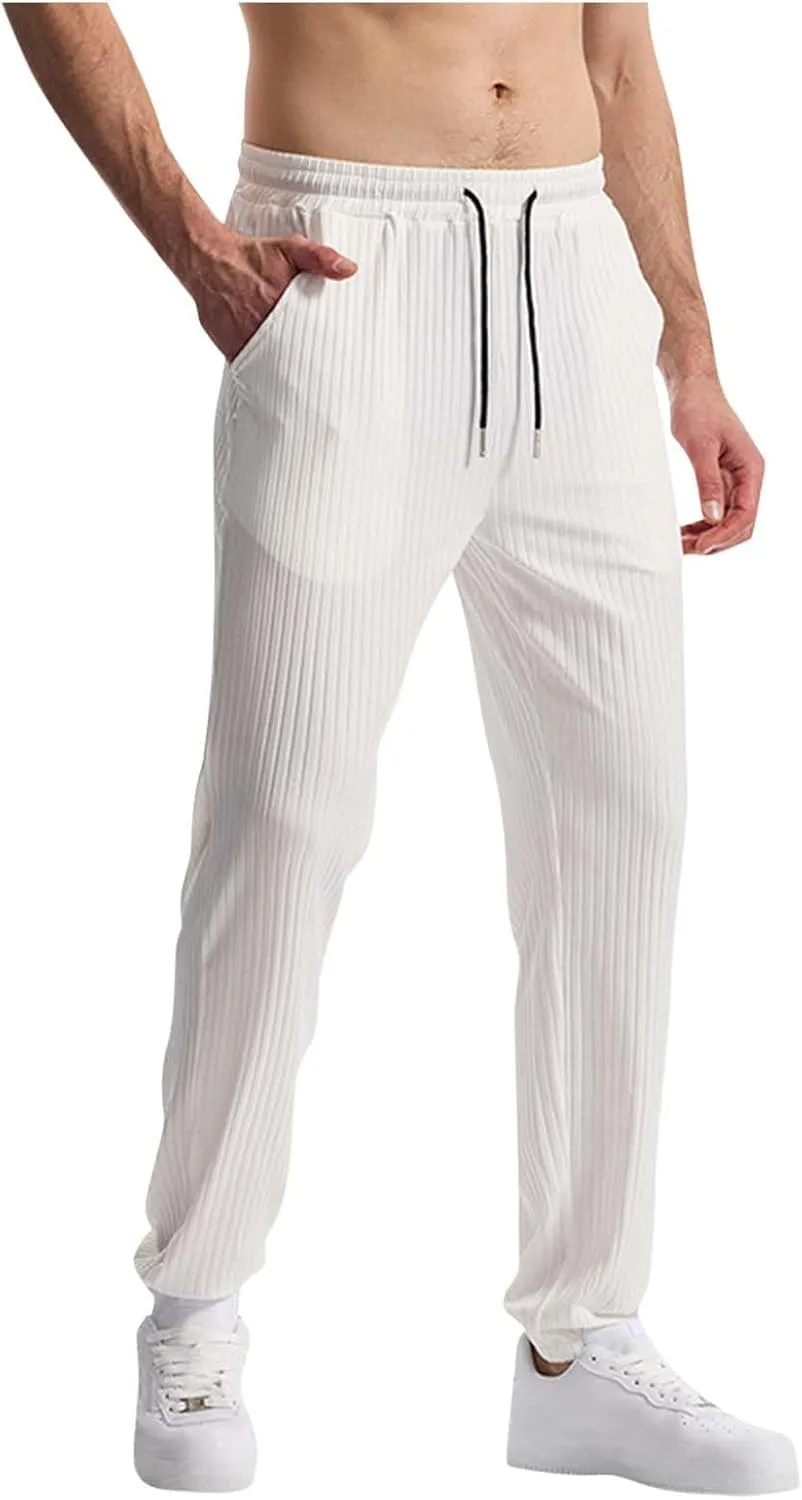 Men's Solid Color Breathable Athletic Gym Workout Lounge Open Bottom Sweatpants with Pockets Summer Versatile Trouser