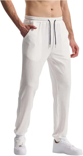 Men's Solid Color Breathable Athletic Gym Workout Lounge Open Bottom Sweatpants with Pockets Summer Versatile Trouser