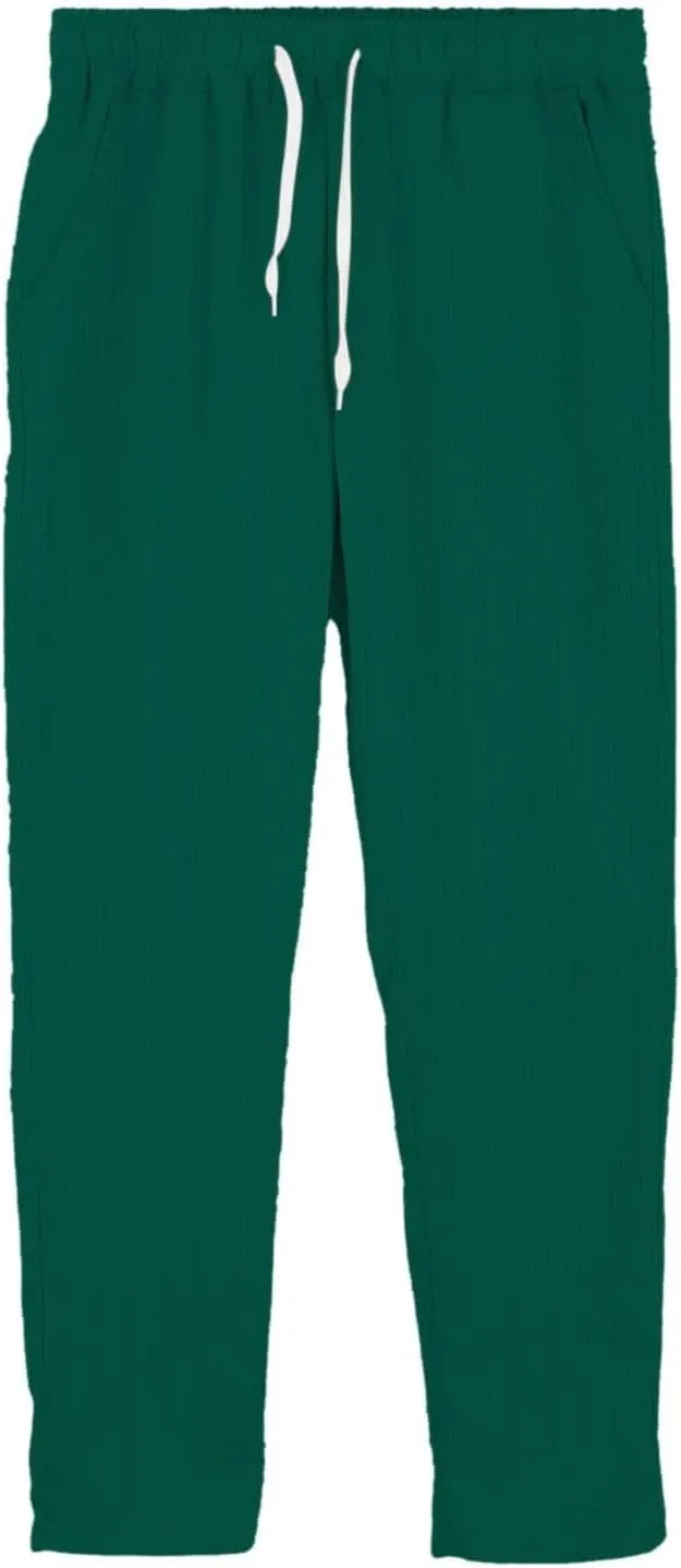 Mens Solid Color Summer Baggy Pants Drawstring Casual Pants Lightweight Stretch Beach Pant Baggy Dress Trousers