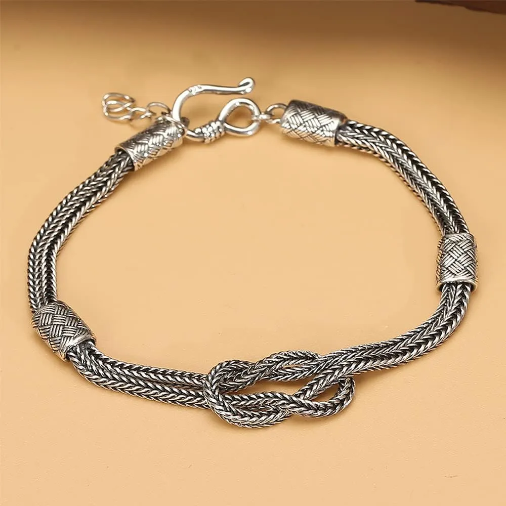 Mens Sterling Silver Bracelet Fashion Simple Woven Wheat Chain Bracelet for Men Women Gift