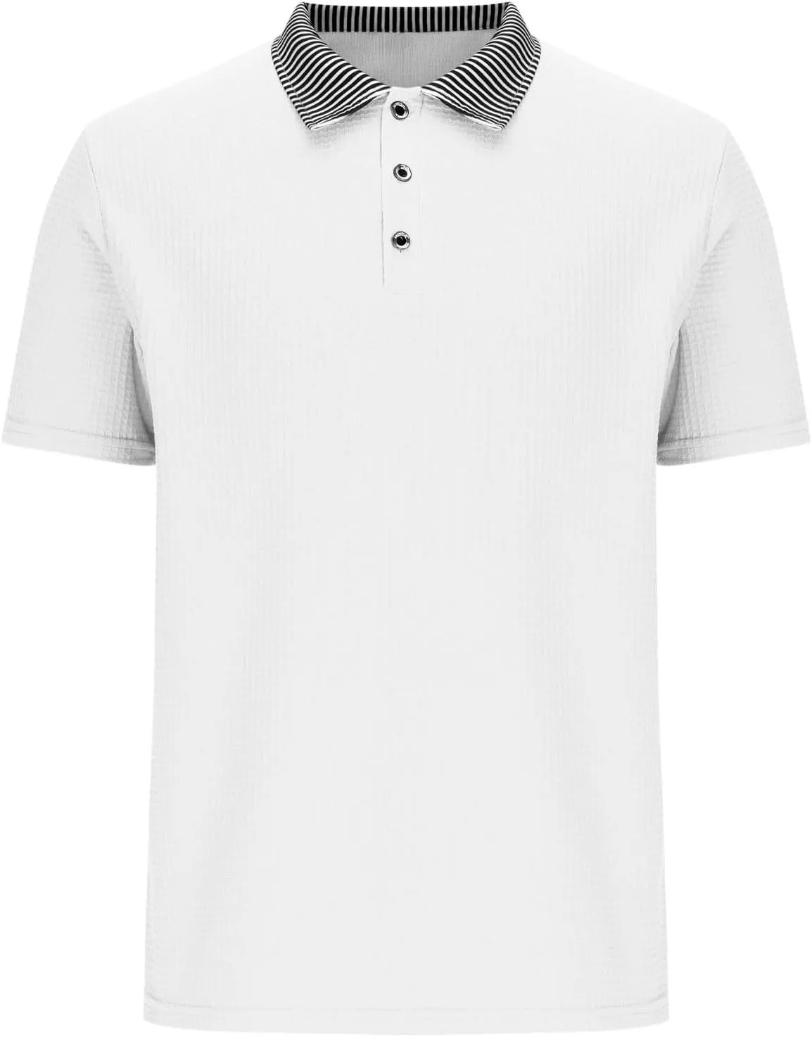 Mens Striped Golf Shirts Patchwork Button Collared Jacquard Dress Tee Shirt,Short Sleeve Mesh Tshirts,Business Casual