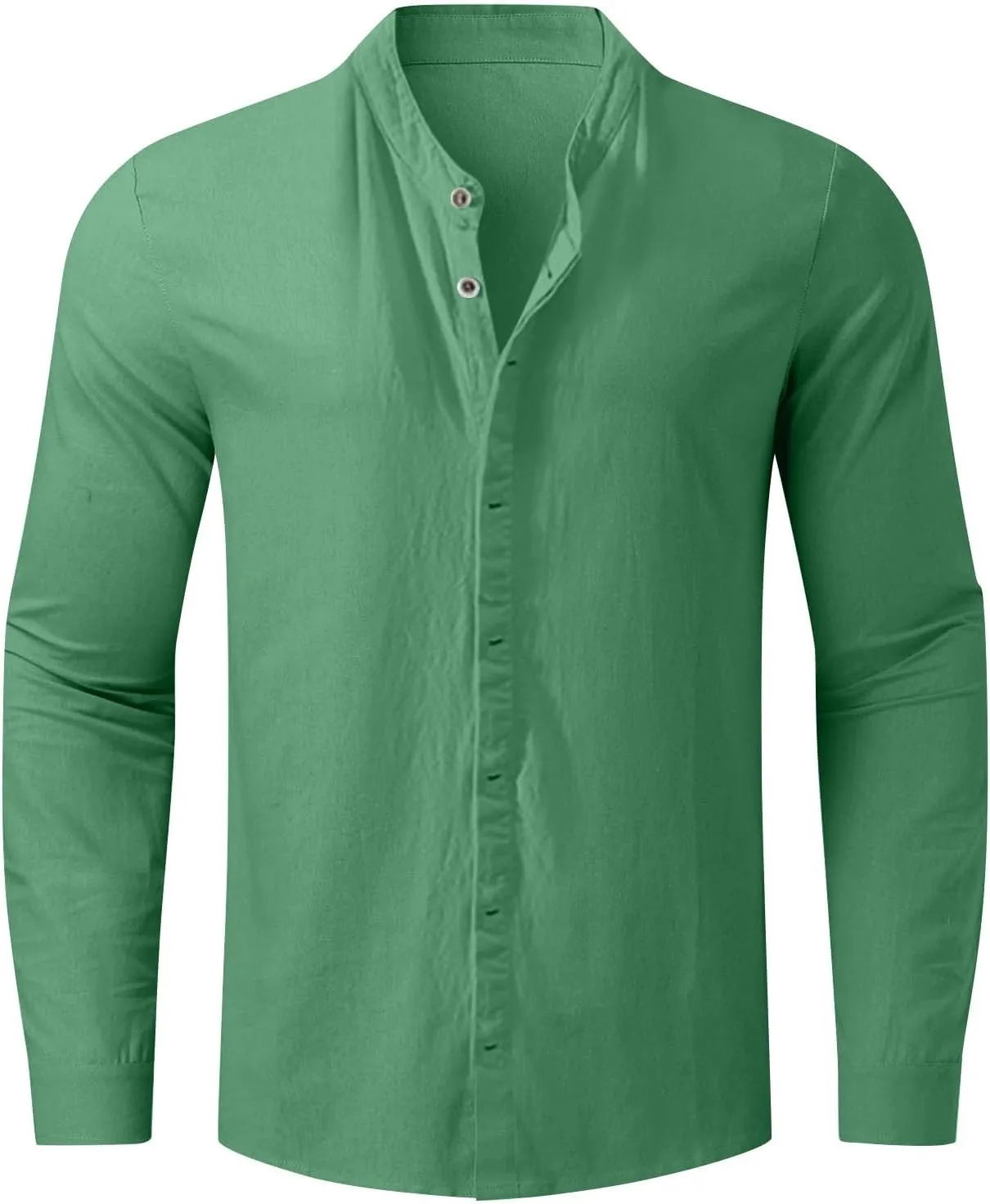 Mens Summer Cotton Linen Solid Casual Shirts Plus Size Loose Fit Turn Down Collar Long Sleeve Work Dress Shirt