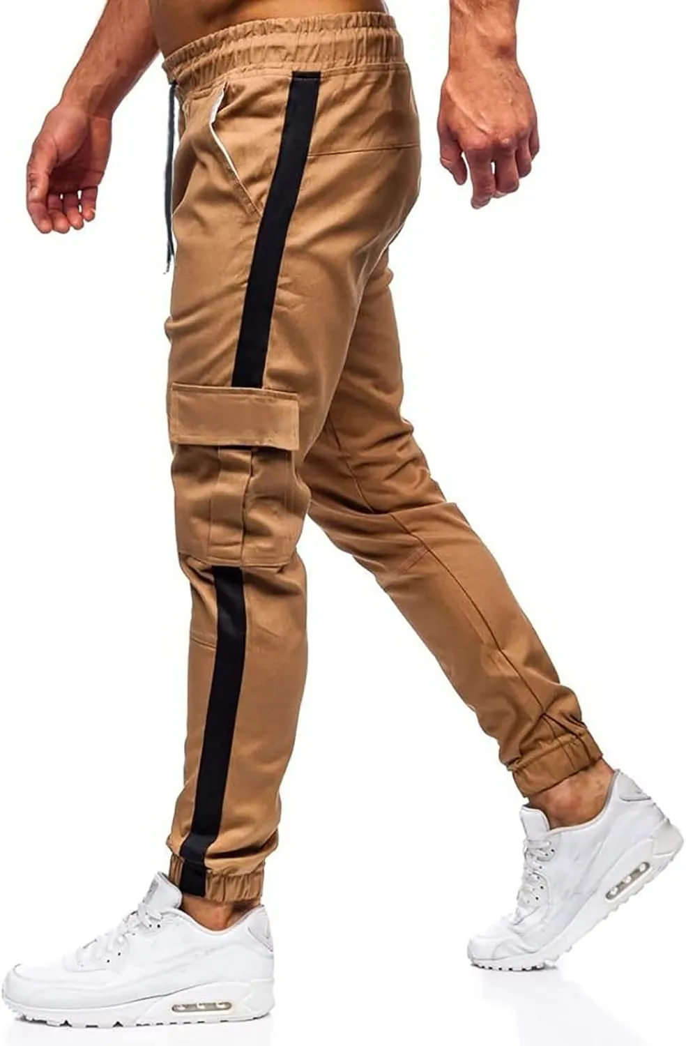 Mens Sweatpants Men's Heavyweight Fleece Cargo Sweatpants Stretch Elastic Waist Jogger Sport Pants Drawstring Sports