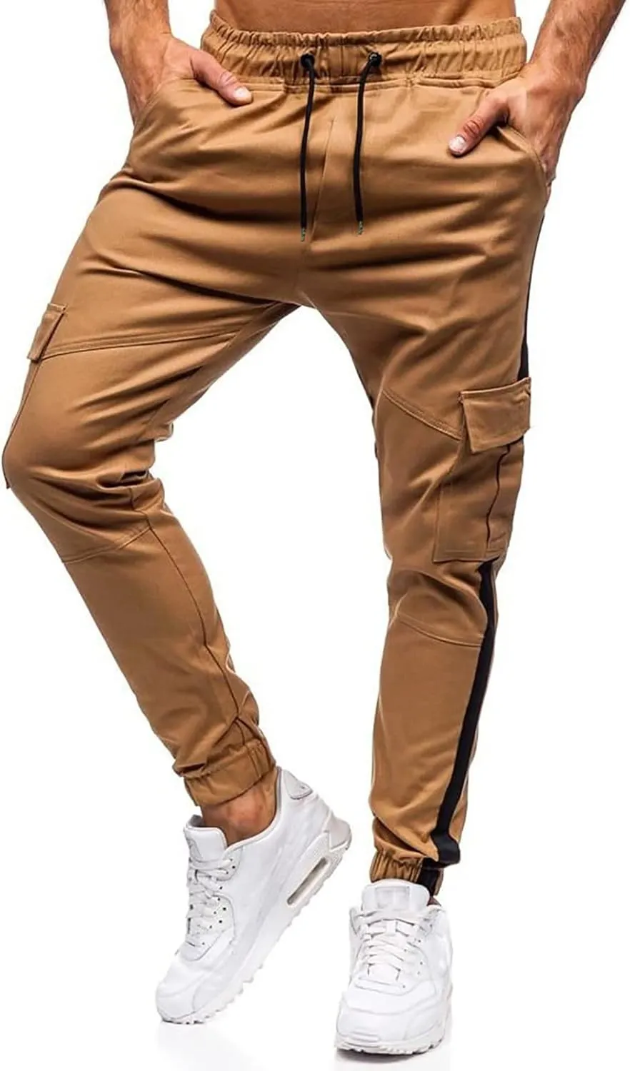 Mens Sweatpants Men's Heavyweight Fleece Cargo Sweatpants Stretch Elastic Waist Jogger Sport Pants Drawstring Sports