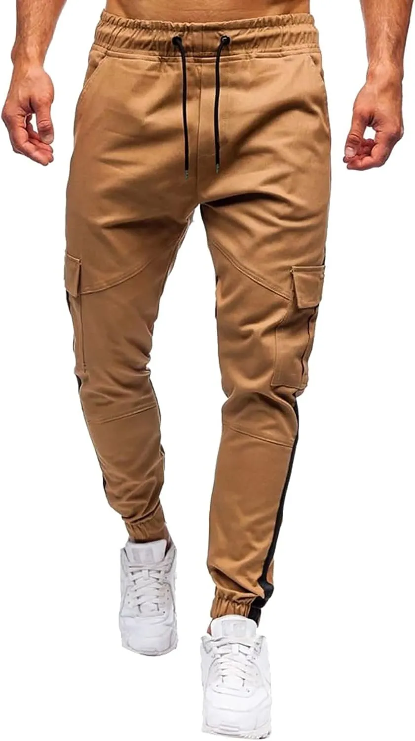 Mens Sweatpants Men's Heavyweight Fleece Cargo Sweatpants Stretch Elastic Waist Jogger Sport Pants Drawstring Sports