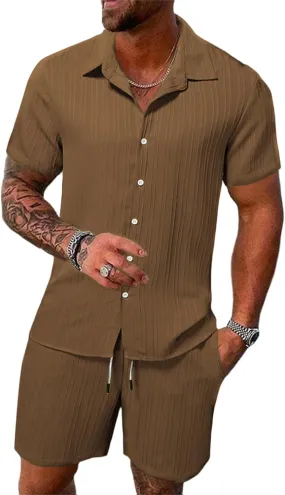Mens Track Suits 2 Piece Outfits Summer Short Sleeve Casual Button Down Cuban Shirts and Shorts Set Beach Tracksuits
