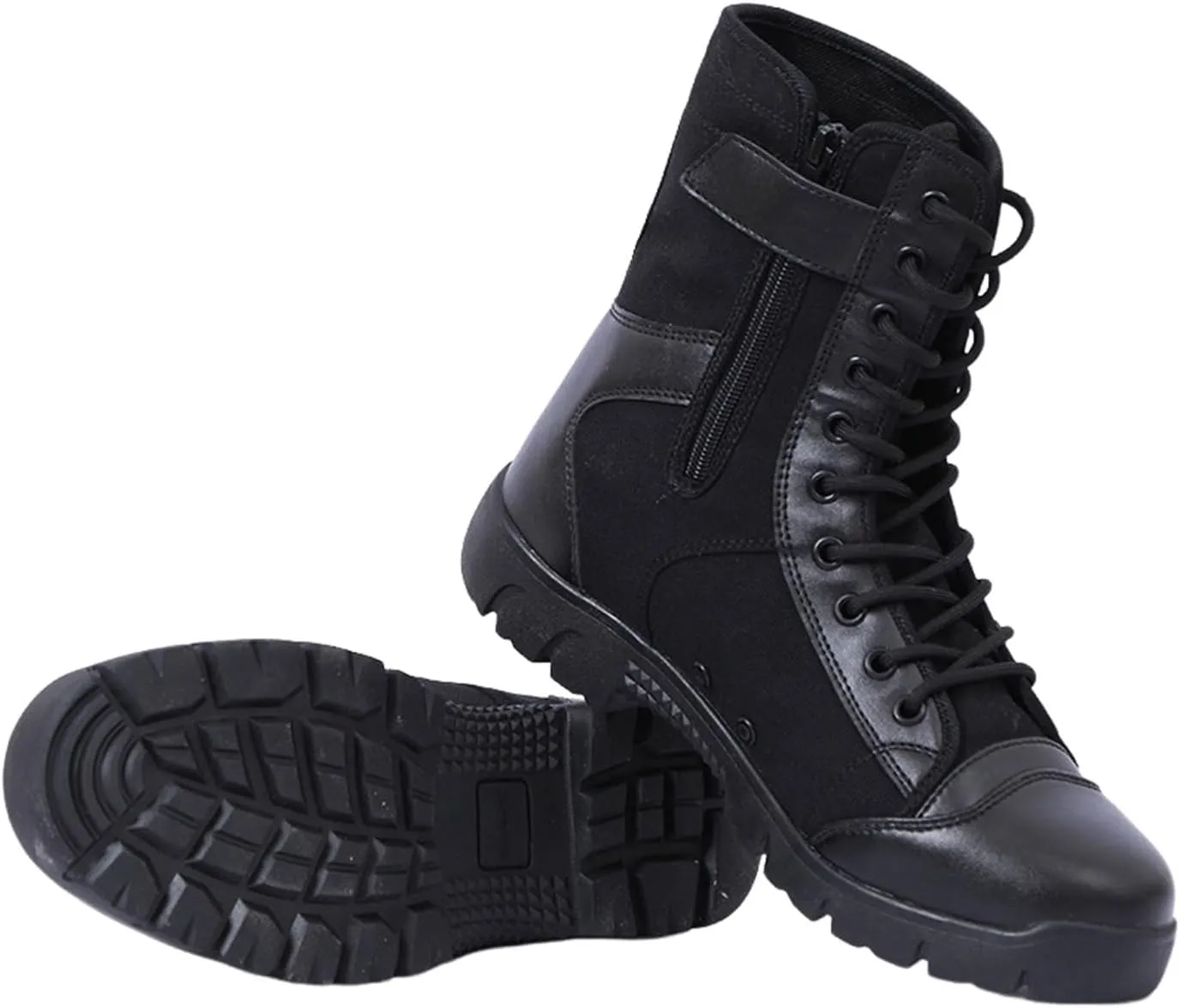 Mens Waterproof Non Slip Breathable Combat Boots, Men's Canvas High Top Side Zipper Lace Up Hiking Outdoor Tactical Boots, Durable Army Patrol Boots Lightweight