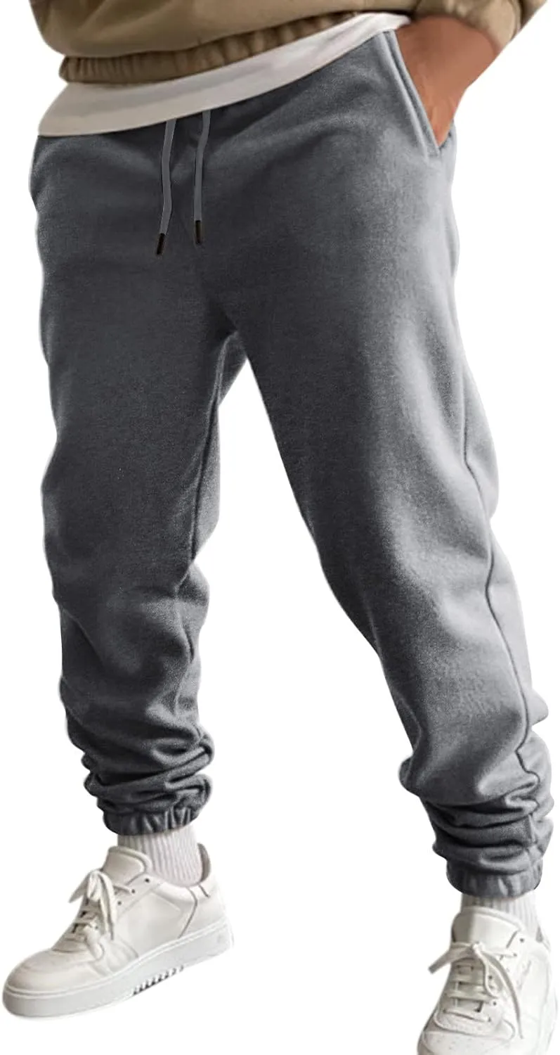 Mens Workout Cargo Sweatpants Joggers with Pockets Men's Solid Fleece Heavyweight Cargo Pants Men's Slim Jogger Pants