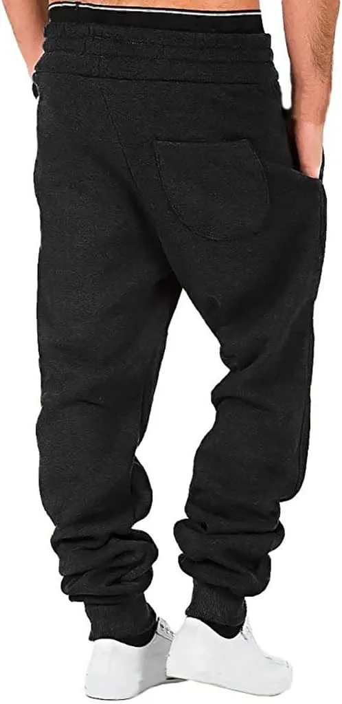 Mens Workout Cargo Sweatpants Pants Athletic Mens Cotton Linen Pants Drawstring Loose Beach Pants with Pockets Men's