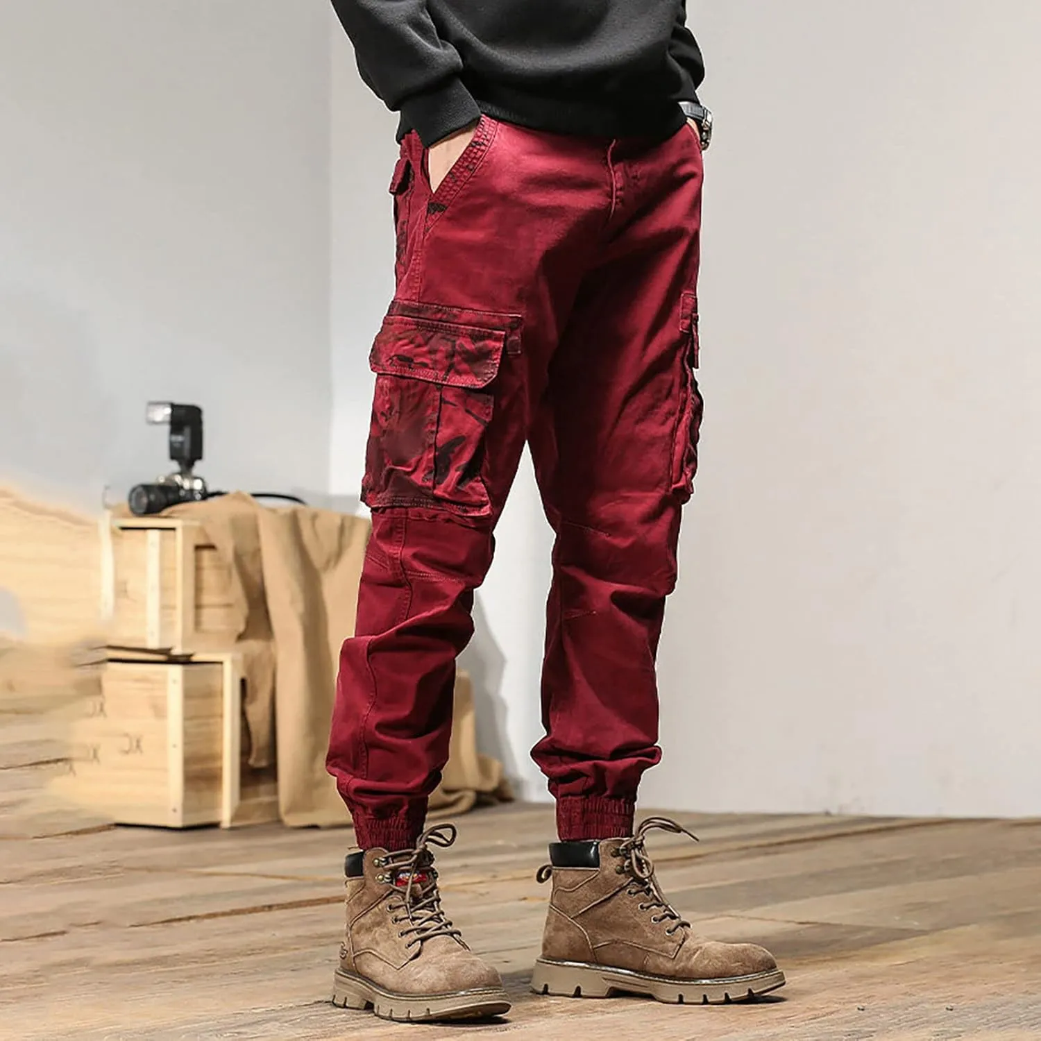 Mens Workout Cargo Sweatpants with Pockets Mens Pants Classic Fit Pocket Cargo Pants for Men Twill Joggers Mens Cargo