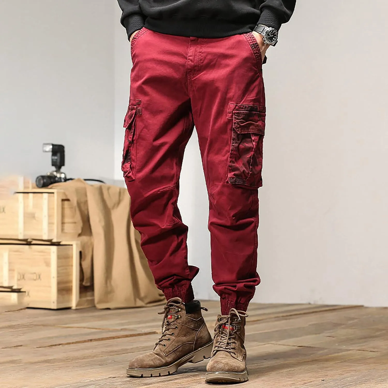Mens Workout Cargo Sweatpants with Pockets Mens Pants Classic Fit Pocket Cargo Pants for Men Twill Joggers Mens Cargo