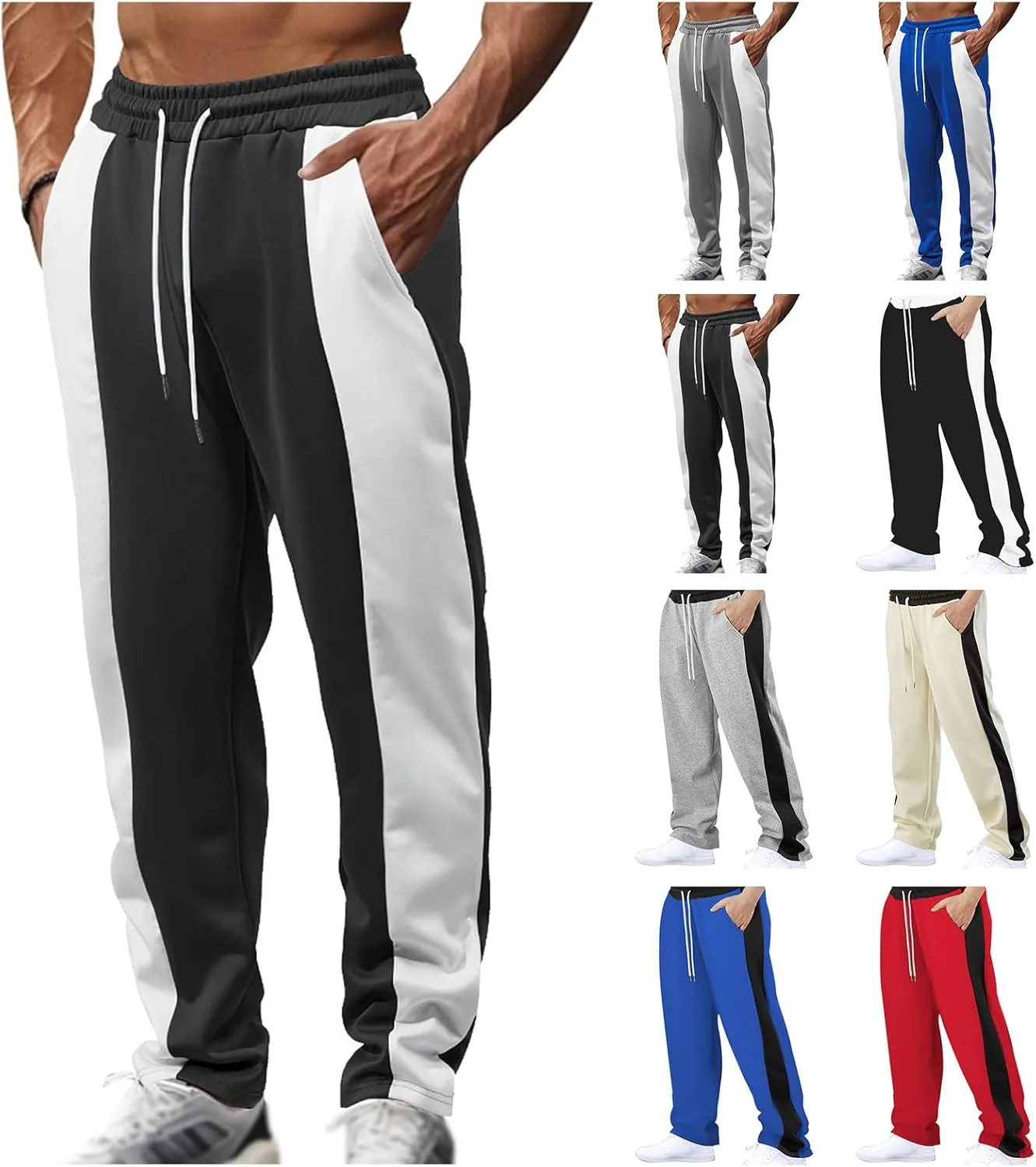 Men's Workout Pants Waist Drawstring Wide Leg Athletic Pants Loose Fit Sweatpants Casual Yoga Trousers with Pocket