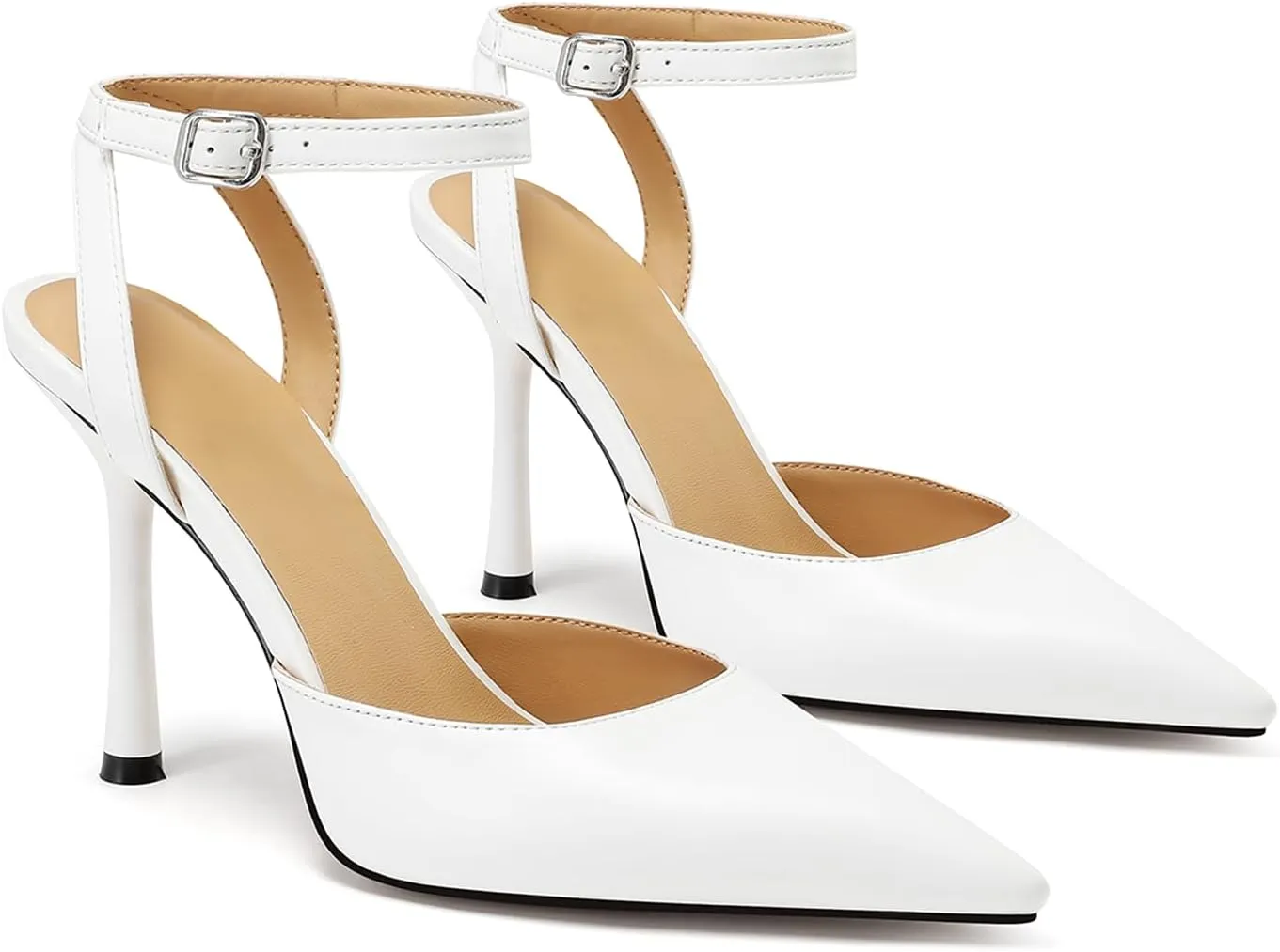 Mesh Closed Toe Ankle Strap Heels Pointed Toe High Heels for Women Stiletto Wedding Dress Shoes