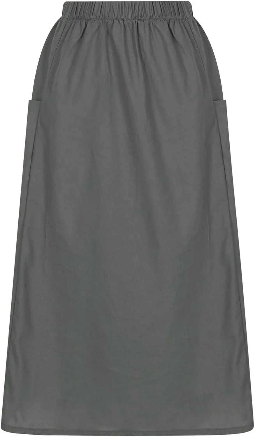 midi Skirts for Women High Elastic Waist Linen Half Skirt Casual Comfy Swing Skirts Plain Spring Skirt with Pocket