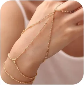 MODRSA Hand Chain Bracelet Gold Hand Chain Ring Bracelet Hands Chains Jewelry Handchain Finger Bracelets Non Tarnish Waterproof Dainty Hands Jewelry Simple for Bridal Accessories