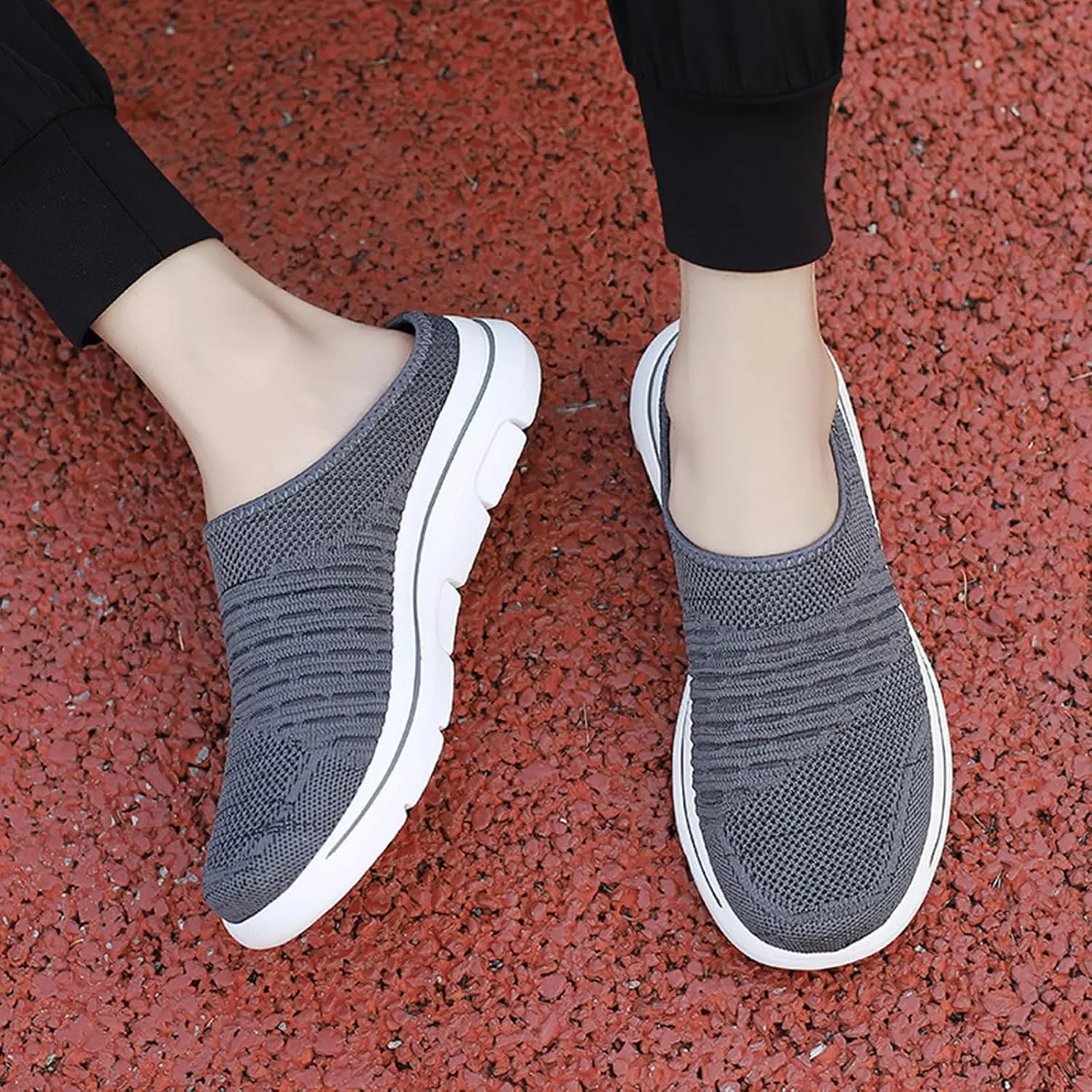 Mules Sneakers for Women Wide Width Open Back Slip On Shoes Breathable Mesh Walking Soft Sole Mules Sneakers Lightweight Casual Comfortable Outdoor Sports Flat Sandal Spring and Summer Woven Shoes