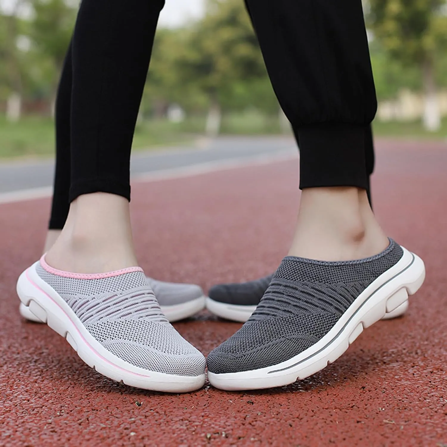Mules Sneakers for Women Wide Width Open Back Slip On Shoes Breathable Mesh Walking Soft Sole Mules Sneakers Lightweight Casual Comfortable Outdoor Sports Flat Sandal Spring and Summer Woven Shoes