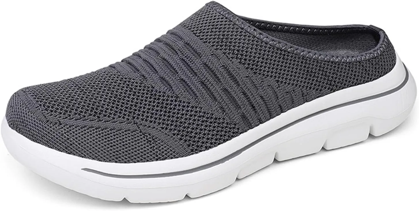 Mules Sneakers for Women Wide Width Open Back Slip On Shoes Breathable Mesh Walking Soft Sole Mules Sneakers Lightweight Casual Comfortable Outdoor Sports Flat Sandal Spring and Summer Woven Shoes