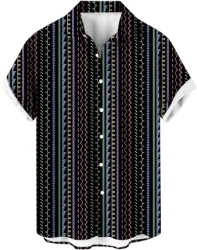 Muscularfit Linen Shirts for Men Western Ethnic Button Down Shirts Short Sleeve Floral Casual Shirts Summer Vacation Shirts