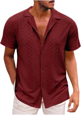 Muscularfit Shirts for Men Fashion Short Sleeve Button Down Shirts Casual Breathable Loose Shirts Summer Vacation Shirts 2024
