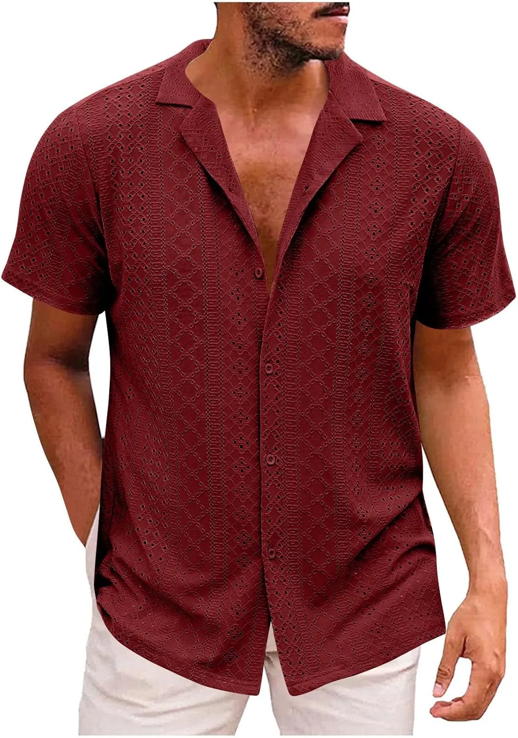 Muscularfit Shirts for Men Fashion Short Sleeve Button Down Shirts Casual Breathable Loose Shirts Summer Vacation Shirts 2024