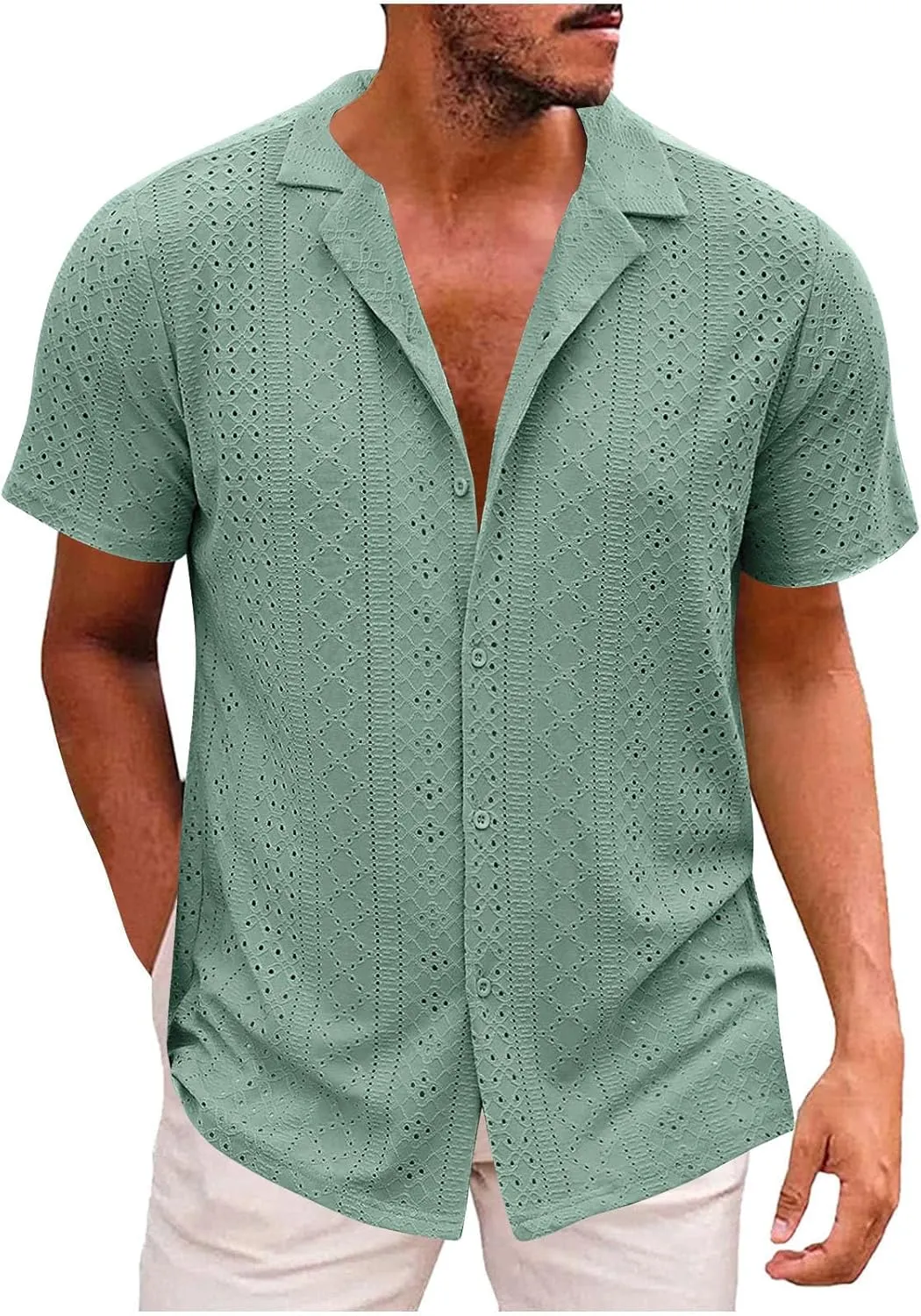 Muscularfit Shirts for Men Fashion Short Sleeve Button Down Shirts Casual Breathable Loose Shirts Summer Vacation Shirts 2024