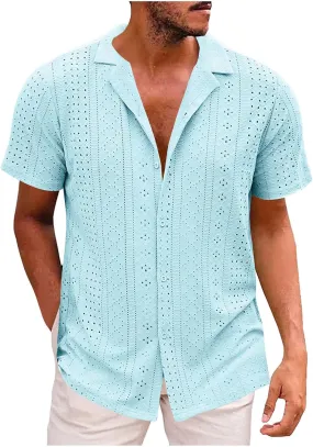 Muscularfit Shirts for Men Fashion Short Sleeve Button Down Shirts Casual Breathable Loose Shirts Summer Vacation Shirts 2024