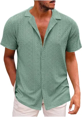Muscularfit Shirts for Men Fashion Short Sleeve Button Down Shirts Casual Breathable Loose Shirts Summer Vacation Shirts 2024