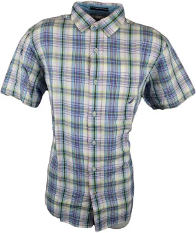 Nautica Men's Linen Blend Plaid Short Sleeve Shirt (Purple Plaid Medium)
