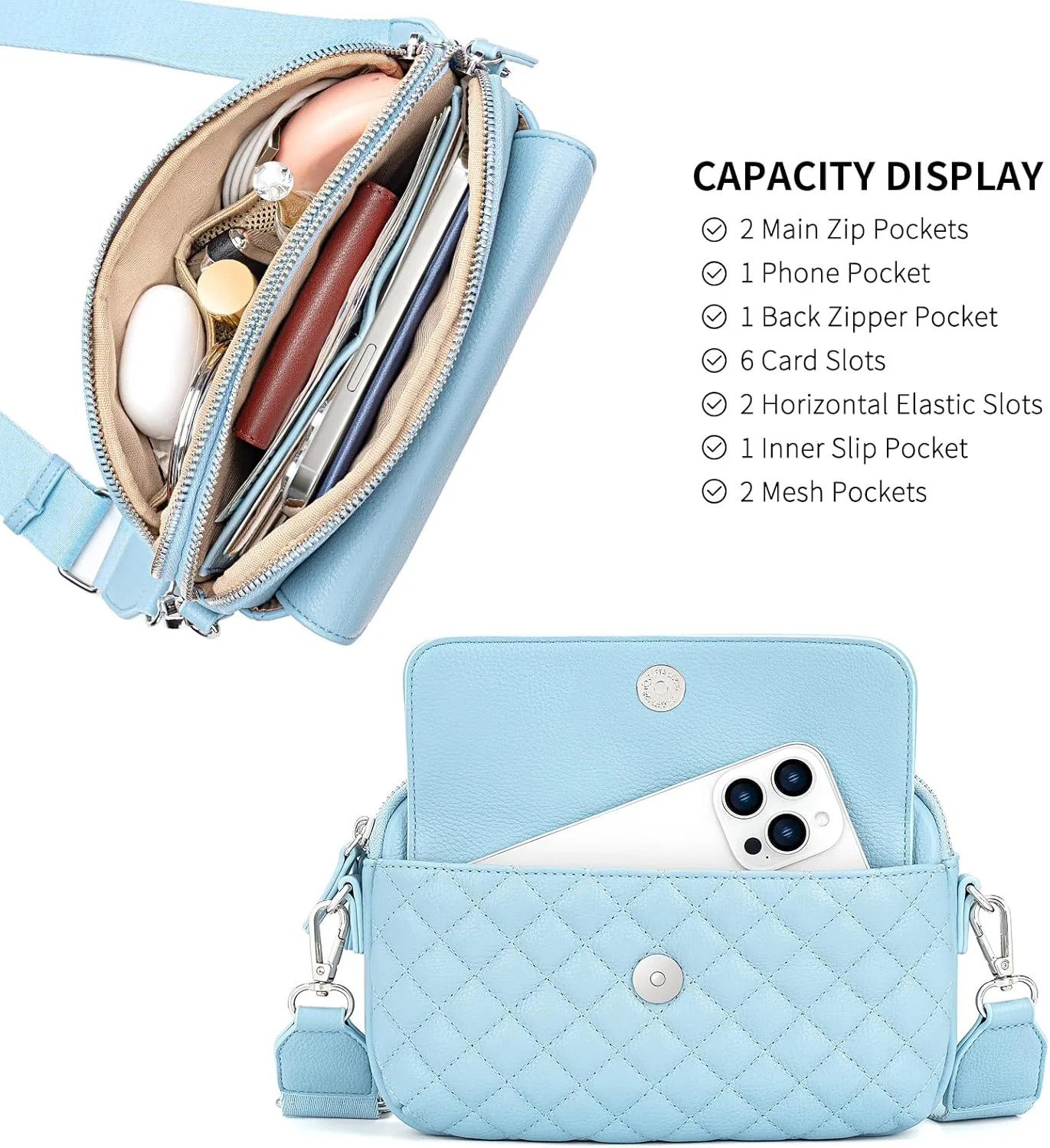 nuoku Small Crossbody Purse for Women, Double Zipper Crossbody Bags for Women Small Size with Phone Pocket