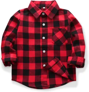 OCHENTA Little Big Boys Girls & Mens Plaid Flannel Shirt Button Down Family Matching Outfits