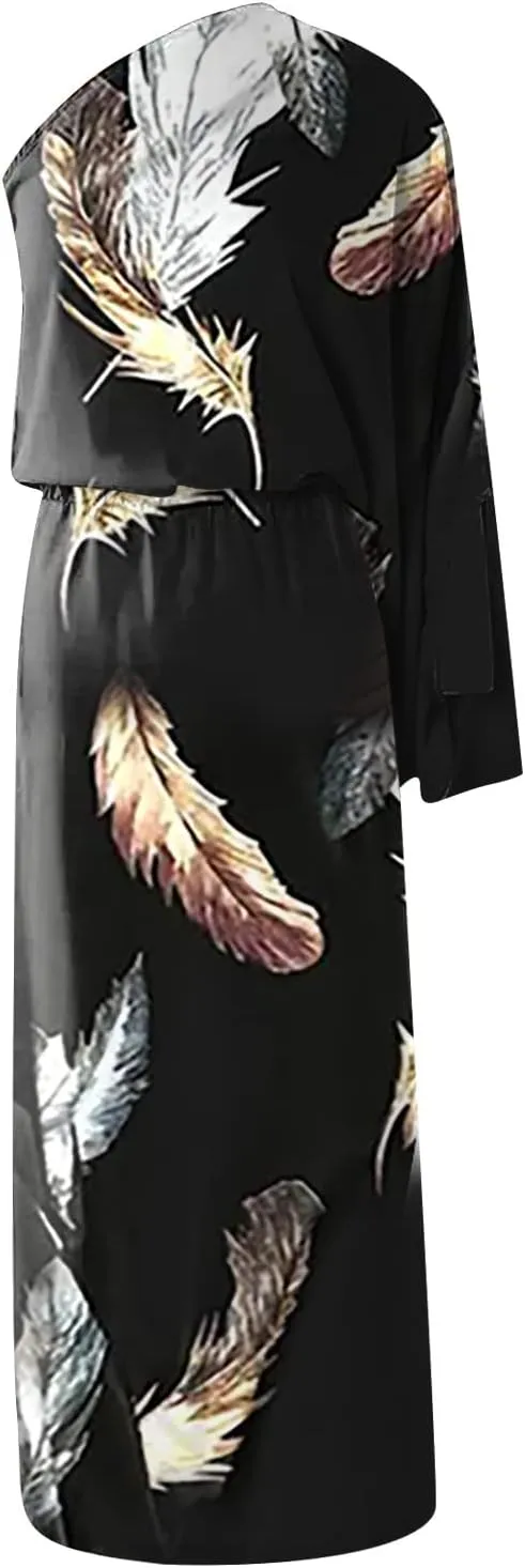 One Shoulder Dresses for Women,2024 Spring Summer Casual Batwing Sleeve Cocktail Dress,Vintage Graphic Party Dress