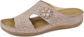 Orthopedic Sandals for Women Arch Support Walking Sandals Slip On Comfortable Open Toe Dressy Platform Sandal Hollow Out Flower Lightweight Walking Wedge Flip Flops Summer Casual Orthopedic Slippers