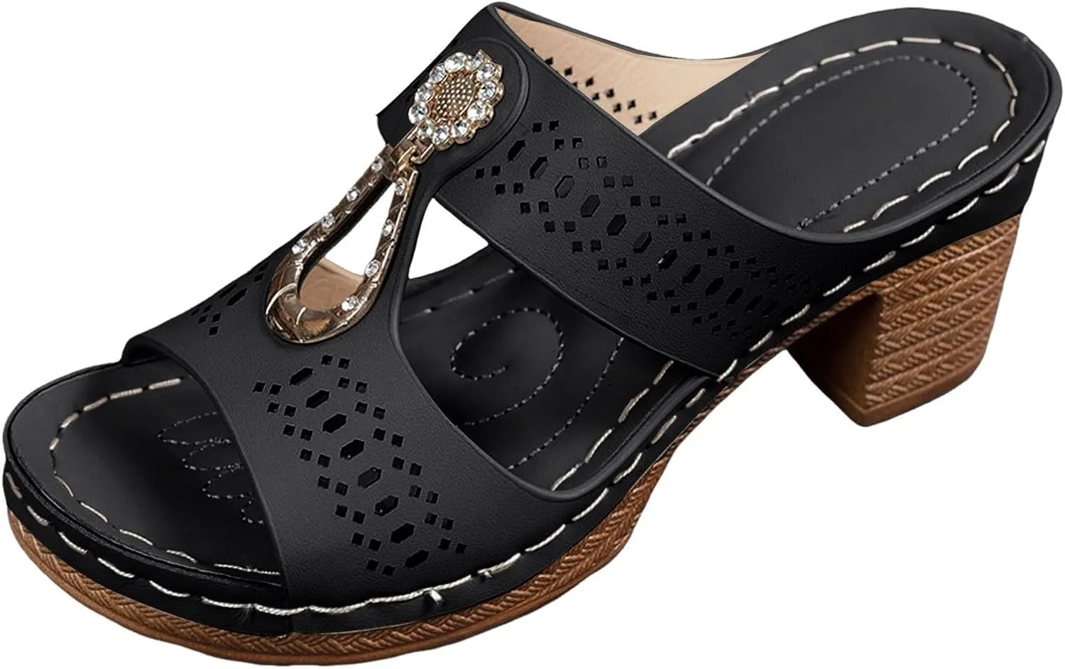 Orthopedic Sandals for Women Chunky Heel Open Toe Slip-On Block Low Heels Chunky Sandals Comfortable Walking Casual Dressy Outdoor Summer Sandal Casual Platform Fashion Wedges Slippers