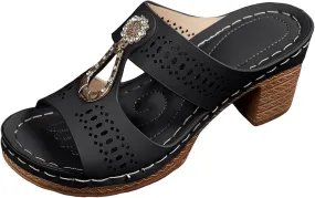 Orthopedic Sandals for Women Chunky Heel Open Toe Slip-On Block Low Heels Chunky Sandals Comfortable Walking Casual Dressy Outdoor Summer Sandal Casual Platform Fashion Wedges Slippers