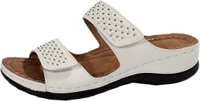 Orthopedic Wedge Sandals for Women Dressy Summer Comfortable Walking Open Toe Slip On Low Heel Flats Sandals with Arch Support Fishmouth Beach Orthotic Slippers Breathable Outdoor Trendy Slippers