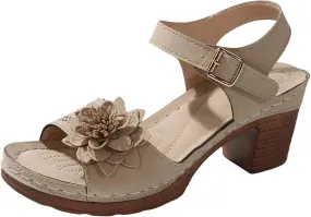 Orthopedic Wedge Sandals for Women Dressy Summer Comfortable Walking Sandals with Arch Support Women Open Toe Low Chunky Short Heels Ankle Strap Block Heel Sandal Hollow Out Flowers Breathable Sandal