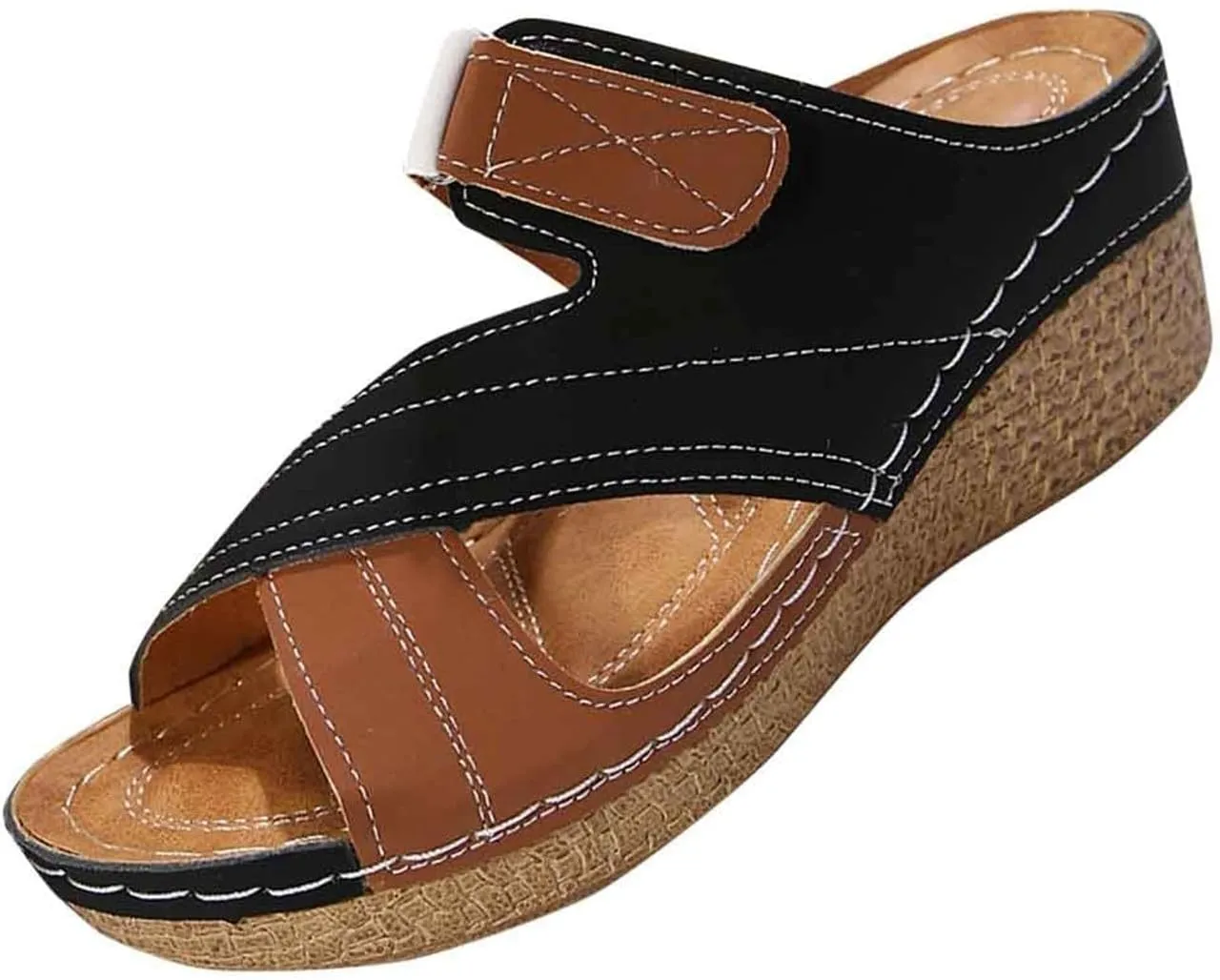 Orthopedic Wedge Sandals for Women Summer Dressy 2025 Womens Comfort Wedge Slide Sandals Open Toe Low Heel Non Slip Beach Slippers with Adjustable Hook and Loop Orthotic Fashion Sandal Footwear