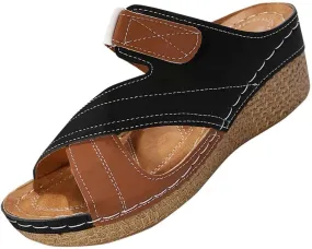 Orthopedic Wedge Sandals for Women Summer Dressy 2025 Womens Comfort Wedge Slide Sandals Open Toe Low Heel Non Slip Beach Slippers with Adjustable Hook and Loop Orthotic Fashion Sandal Footwear